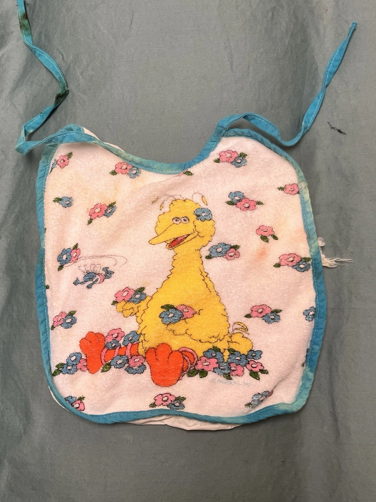 Rare VINTAGE Sesame Street Baby Bib - Big Bird Bib; Vinyl Back. See Pics Condn.