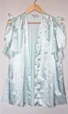 VTG Miss Dior Lingerie Blue Satin Babydoll Top L ILGWU Flutter Sleeve Bows 70s