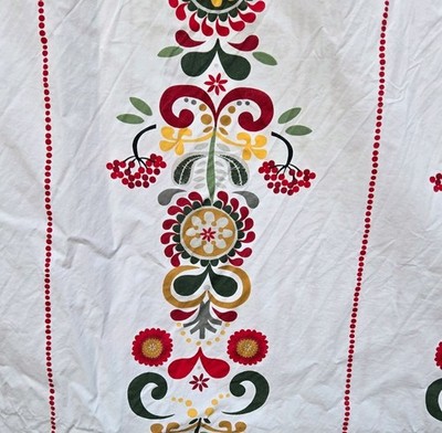 Ikea Akerkulla Duvet Cover Scandinavian Folk Art Red Yellow White Green 85x82 