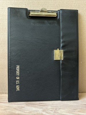 Vintage Cardinal Black Vinyl Padfolio 252610 Cover Folder W/Secure Brass Clip