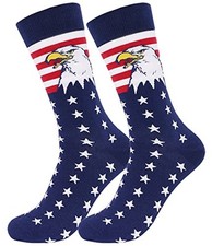 American Flag Socks for Men Patriotic Bald USA Stars Stripes Large Eagle
