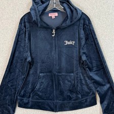Juicy Couture Velour Track Hoodie Full Zip Size XXL Bling Logo Pockets Y2K Style
