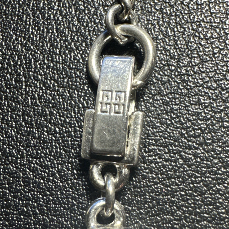 Givenchy Silver-Tone Bezel Crystal Station Necklace Italy 16” -18” Adjustable - Image 2 of 4