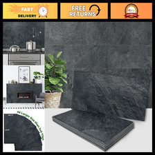 6" x 12" Black Slate Peel and Stick Backsplash Tiles - PVC Faux Stone for Kitche