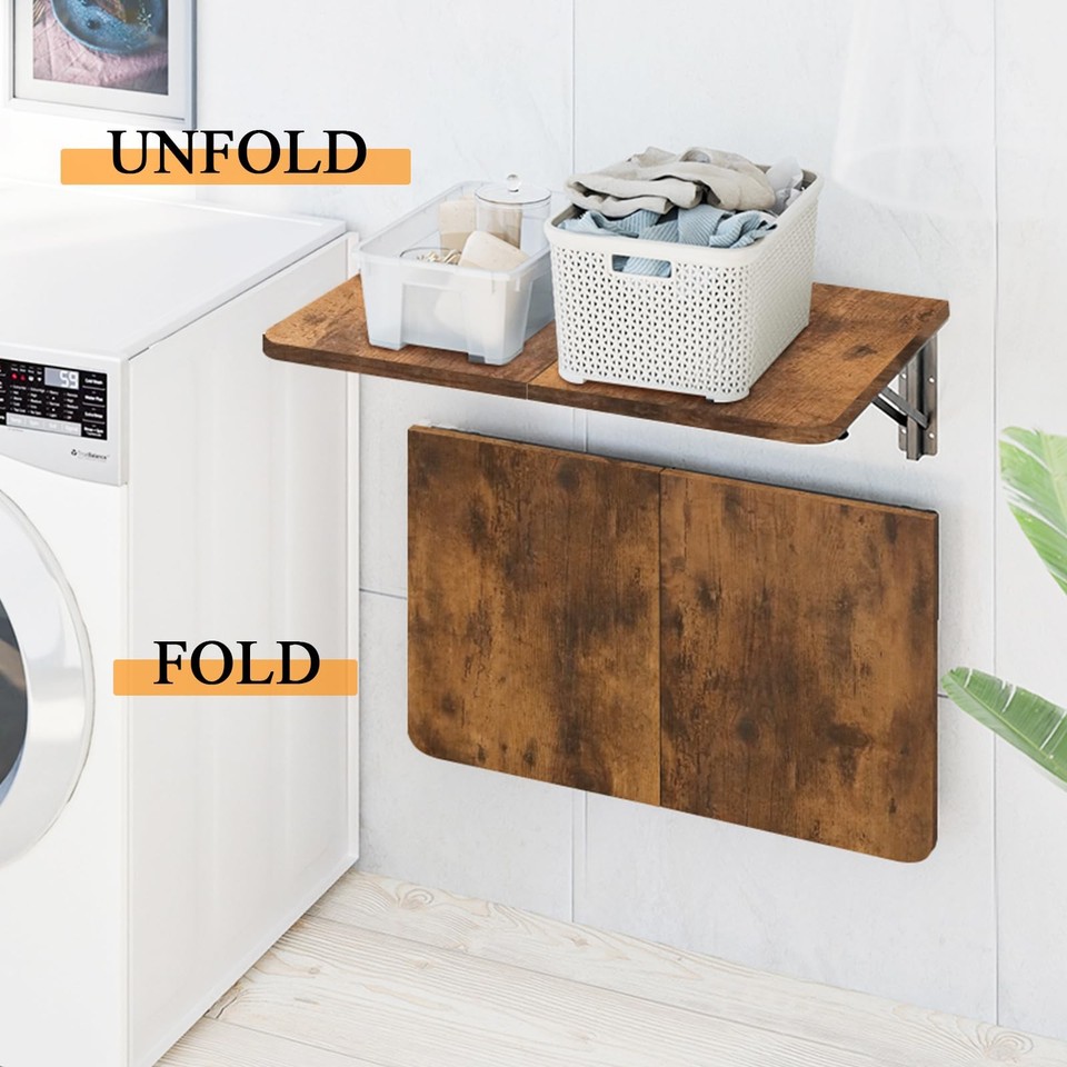 TEAMIX Wall Mounted Folding Table for Small Spaces, Rustic Floating ...