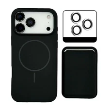 For iPhone 17 Pro Max 16 15 Detachable Card Wallet Magnetic Case+Lens Protector