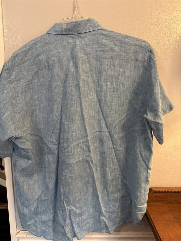 Camisa Zachary Prell Azul Mezcla de Lino Manga Corta Abotonada - XXL Foto 4 de 4