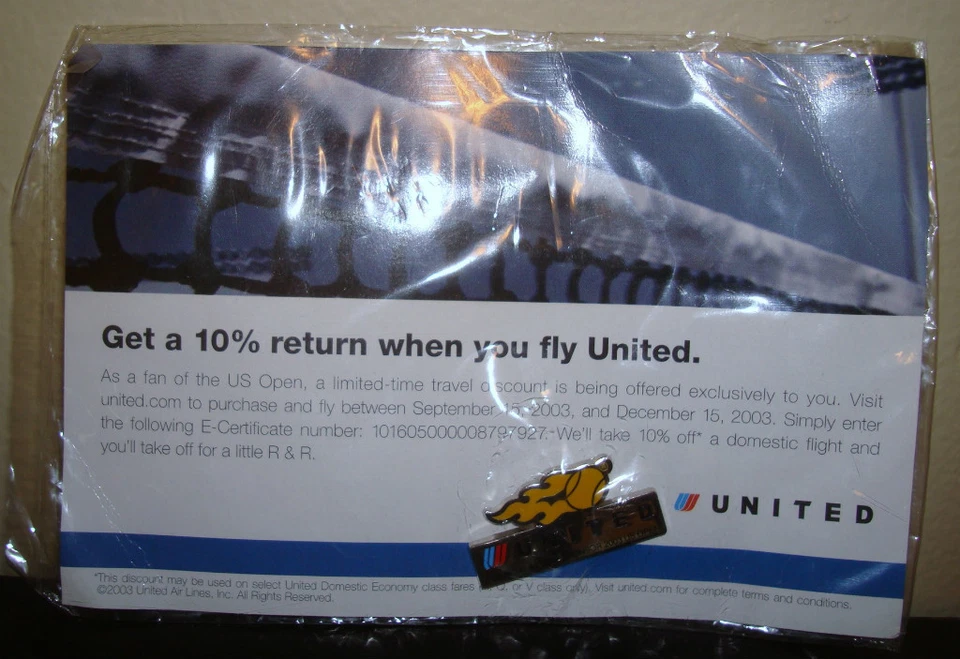 2003 US OPEN TENNIS METAL PIN United Airlines Sponsor Airplane Flying Ball LOGO - Image 2 of 2