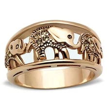 Yellow Citrine Elephant Ring Rose Gold Plated Wide Band 