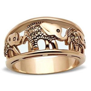 Authentic Yellow Citrine Elephant Ring Rose Gold Plated Wide Band 