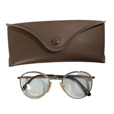 Gold Color Framed Eyeglasses and Brown Eyeglass Case Snap Lid Vintage 1970s Gift