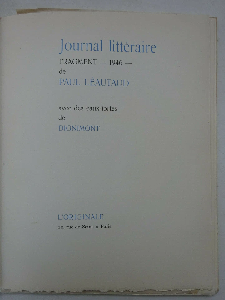 LEAUTAUD (Paul). Journal littéraire. Fragment. Eaux-fortes de Dignimont. Rare. - Photo 4/4