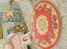 Victorian Floral Red Beautiful Golden Scroll Miniature Round Rug | eBay