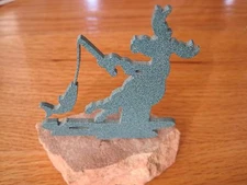 Moose Figurine Fishing On Rock 