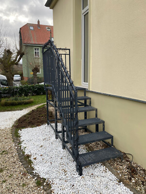 Stahltreppe Auentreppe 4 Stufen mit Podest Breite 100 Hhe 90-110 cm  Anthrazit | eBay.de