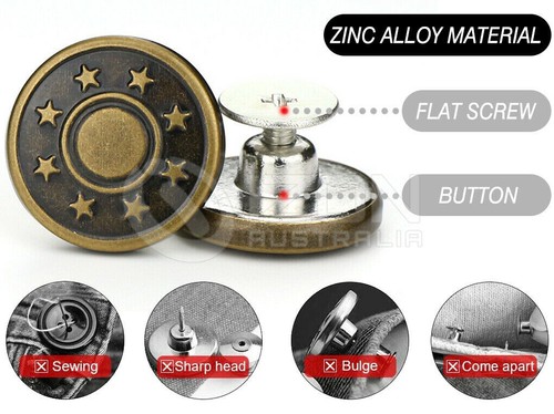17mm Jacket Jeans Buttons Snap Fastener Universal Metal Screw Free Remove Adjust - Picture 3 of 10