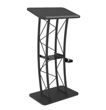 Returned item! Curved Truss Podium Metal/Wood Pulpit w/ Cup Holder