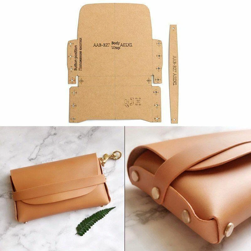 Leather Craft Fashion Men's Tri-fold Wallet Sewing Pattern Kraft Paper  Template