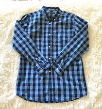 Tommy Hilfiger Mens Blue Checked Button Down Shirt Slim Fit Size XL