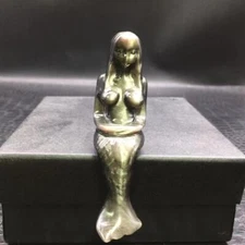 Natural Silver Obsidian Quartz Crystal Carved Mermaid Healing Reiki Decorate 1Pc