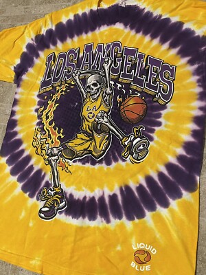 Liquid Blue Los Angeles Lakers Skeleton Dunker Tie Dye T-shirt