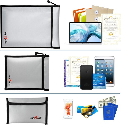 3 Pack Fireproof Waterproof Document Bags - Safe Storage for Files & Valuables - Picture 4 of 6
