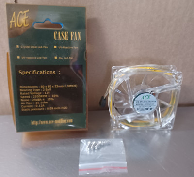 ACE custom mod supplies 80mm Clear Case Fan ACE-80-UV 3Pin