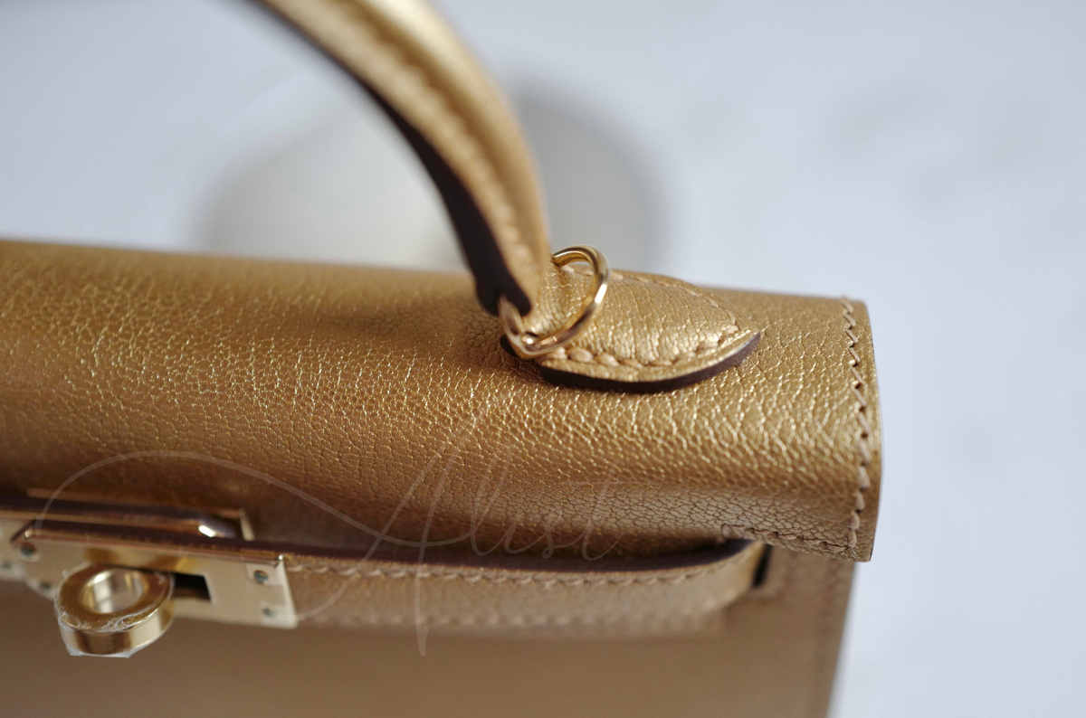 Hermès Mini Kelly Dore Metallic Gold Chèvre Olympic 2024 Champagne