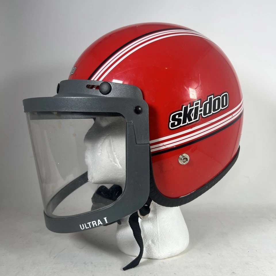 VINTAGE SKI DOO OPEN FACE HELMET WITH FLIP VISOR Size Small - Image 3 of 4