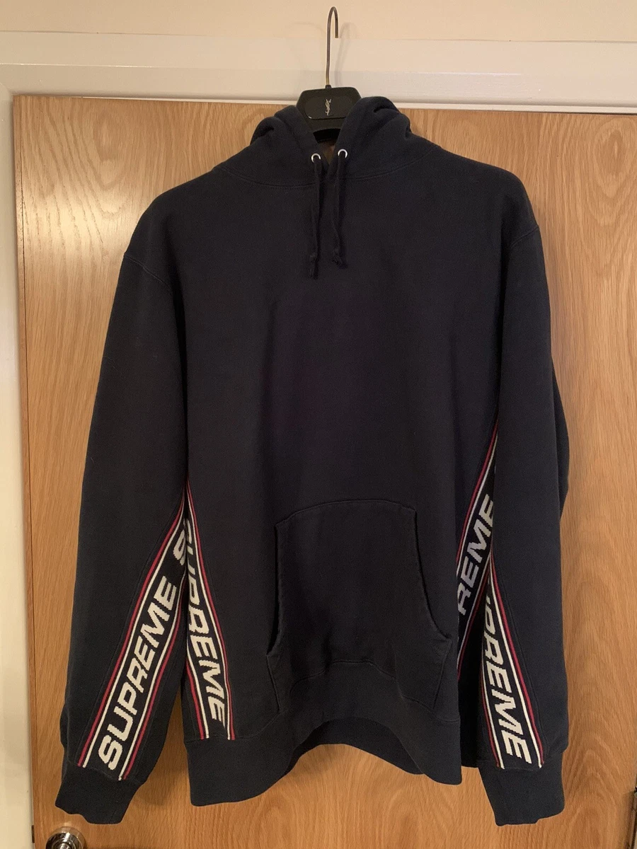 Supreme Text Rib Hoodie Navy Size Large