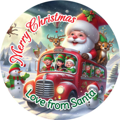 Personalisierte Frohe Weihnachten Aufkleber Etiketten Weihnachtsmann Elf verrückte Busfahrt