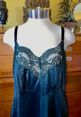 VINTAGE CHARMODE SCHWARZER SLIP MIT SPITZENBESATZ GR 40 GROSSE SEARS REHBOCK