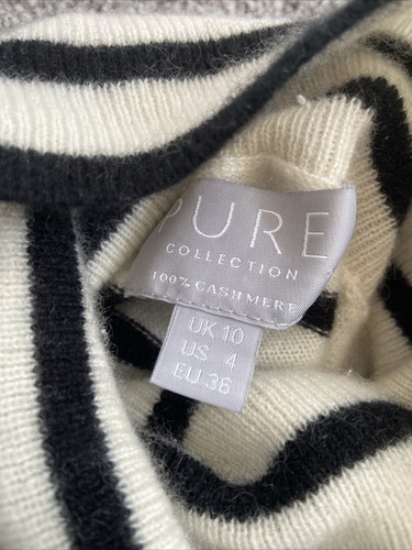 Pure Collection Pullover UK Größe 10 100% Kaschmir Rollkragen schwarz weiß gestreift - Bild 6 von 7