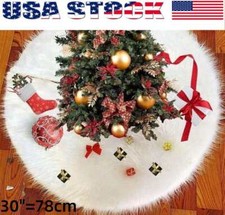 30 inch Christmas Tree Skirt White Faux Fur Xmas Floor Mat Ornaments Decoration