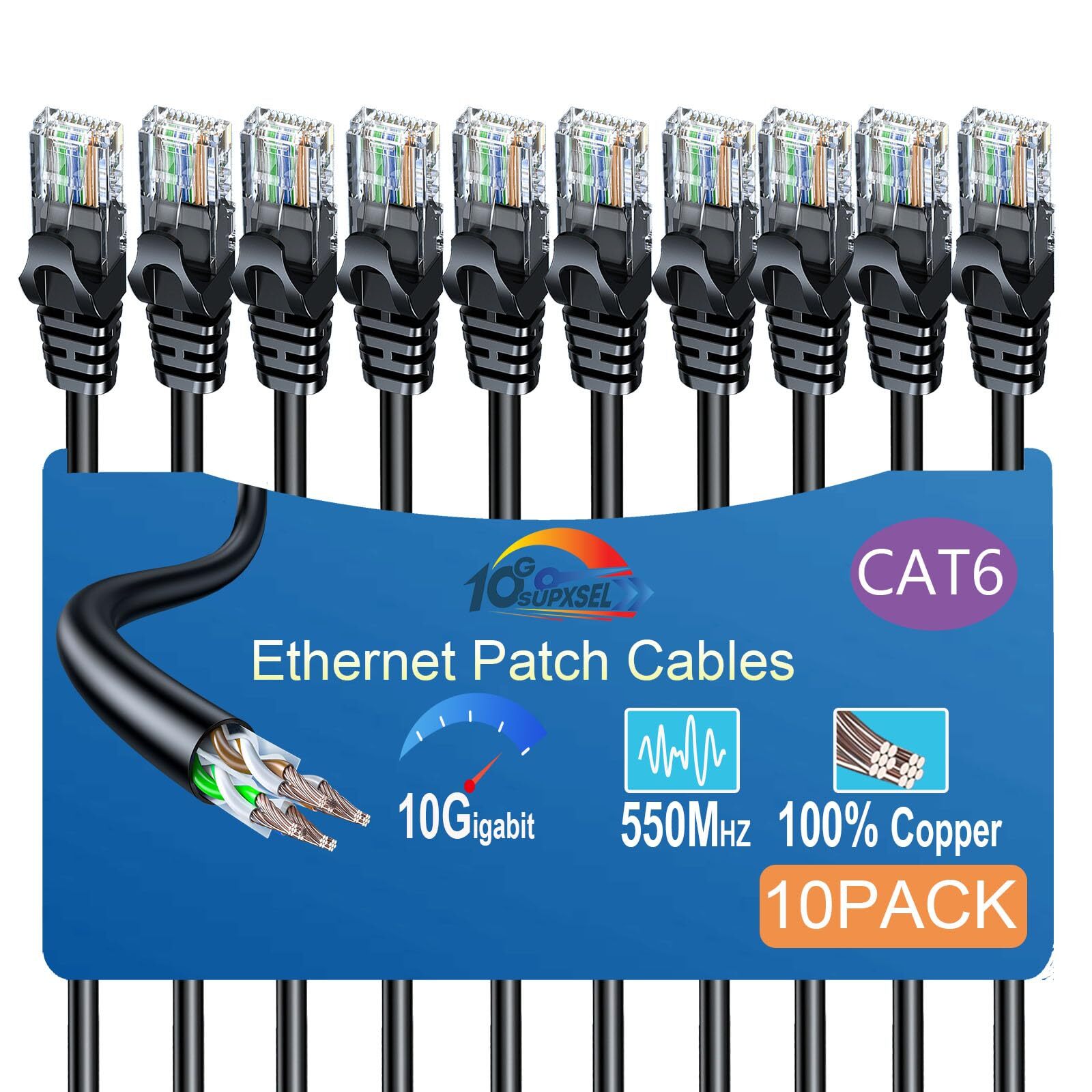 3FT Cat6 Ethernet Cable 10-Pack - 10Gbps High-Speed Network Patch Cables-image