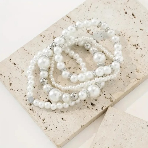4 Set Pearl Plastic Beads Bracelet Simple Versatile Women Sexy Imitation - Picture 6 of 7