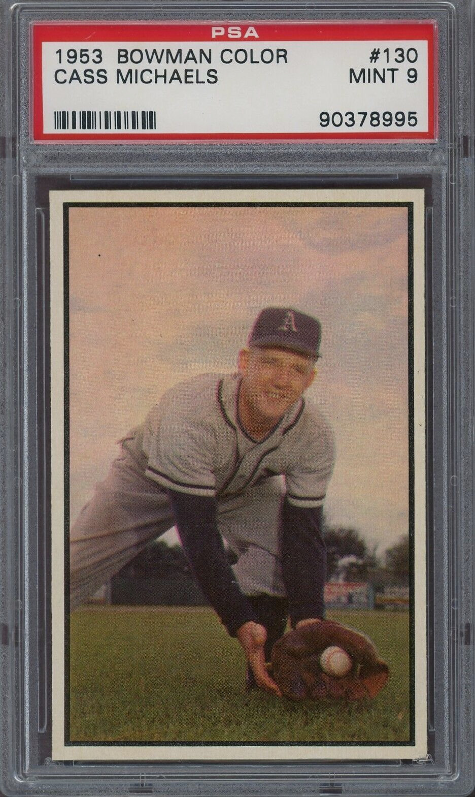 1953 Color Bowman #130 Cass Michaels PSA 9