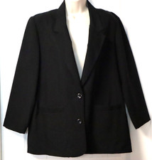 Vintage 1980s ALFRED DUNNER womens 3/4 sleeve black blazer size Petite 14 USA 