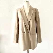 H M Women's Size Small Taupe/Beige Oversized Double-Breasted Blazer Jacket Loose