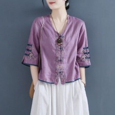 Chinese Cotton Tea Clothes Ethnic Tops Embroidery Shirt Button Cardigan Blouse
