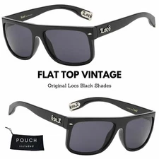 Locs Men Biker Rider Black Flat Top Retro Vintage Rectangular Shades Sunglasses 