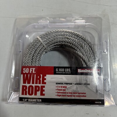 Quarter Inch Steel Rope HaulMaster 50 foot wire rope quarter inch diameter 6160# load capacity ...