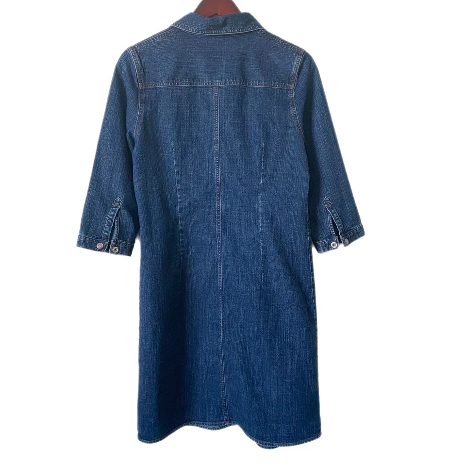 VINTAGE Shirt Dress Denim Snap Front Buttons Pockets 3/4 Sleeve Sz S - Image 2 of 4