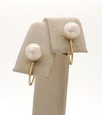 14k Gold Akoya Pearl Drop Screw On Non Pierced Earrings 6mm New