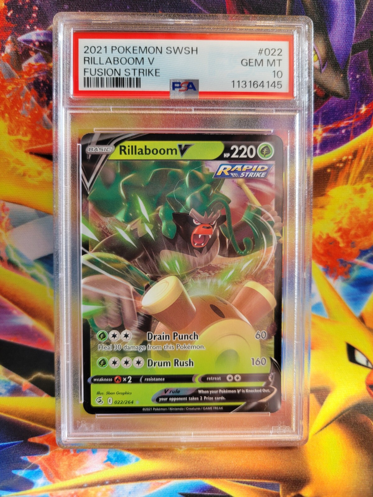 Pokemon Rillaboom V Fusion Strike #022 Graded Card PSA 10