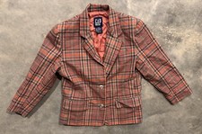 Vintage Gap Blazer Womens Medium Salmon Teal Plaid Academia Cotton Lined Office