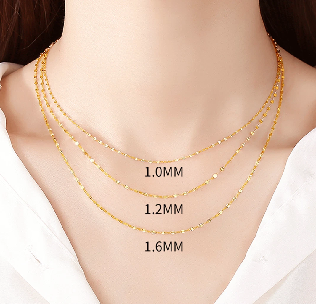 Pure 18K Solid Yellow Gold Necklace Women Lip Link Chain Necklace 16inch