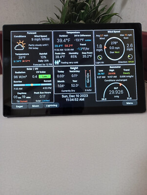 10.1'' Weather Display Console color touchscreen for WeatherFlow Tempest