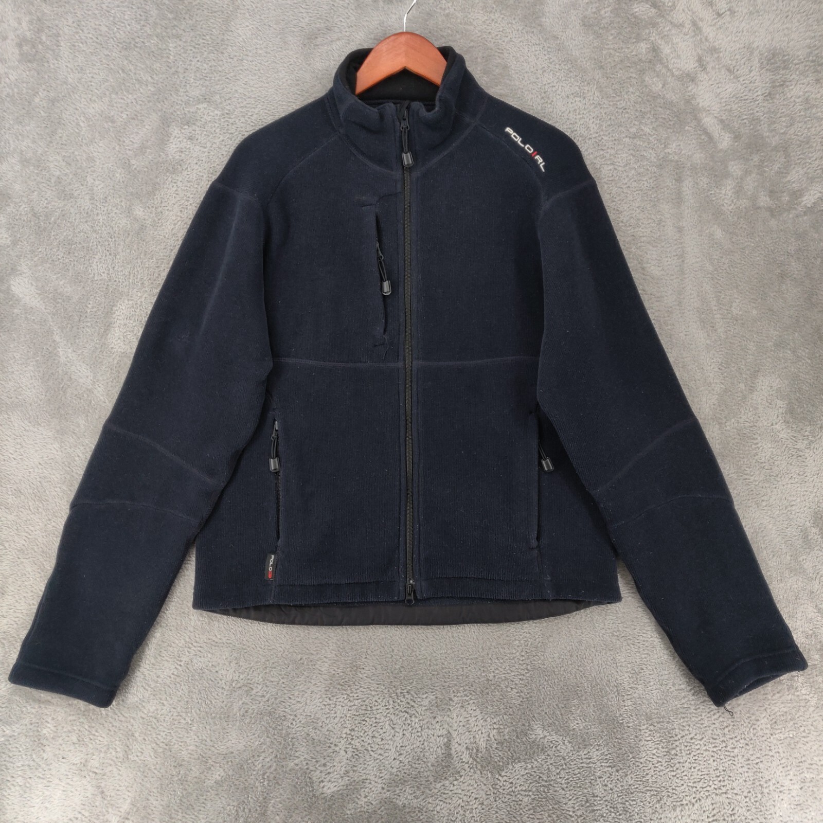 Giacca pile vintage Polo Ralph Lauren uomo grande blu full zip bomber pony anni 90
