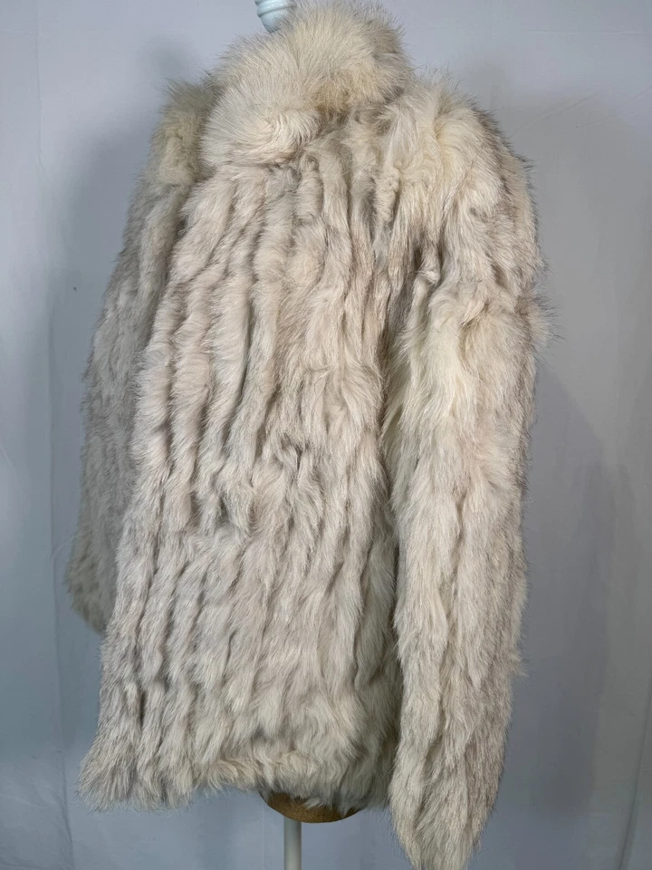 Abrigo Chaqueta Bolsillos Para Mujer Vintage Saga Furs Genuino Gris Plateado Piel Zorro Talla L Foto 3 de 4